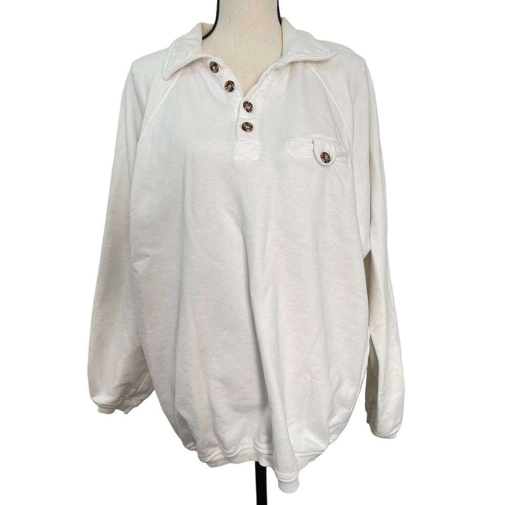 Vintage Y2K White Cotton Stuff Oversized Pullover Sweater Mens Large Button Up
